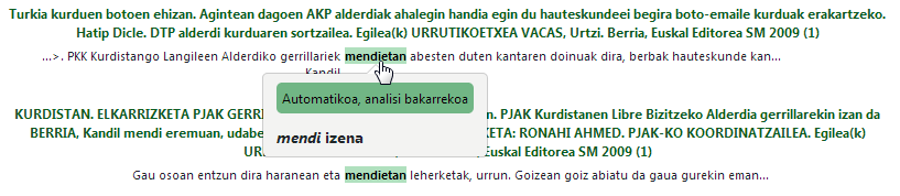 "mendietan" hitzaren analisia